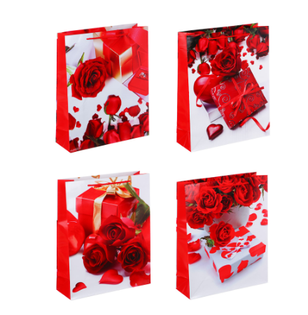 пакет подарочный бумажный, 26x32x9см, 4диз, розы ladecor